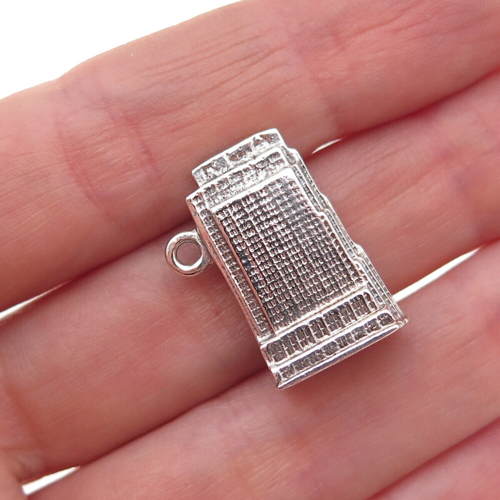 925 Sterling Silver Vintage 30 Rockefeller Plaza Oxidized 3D Charm Pendant